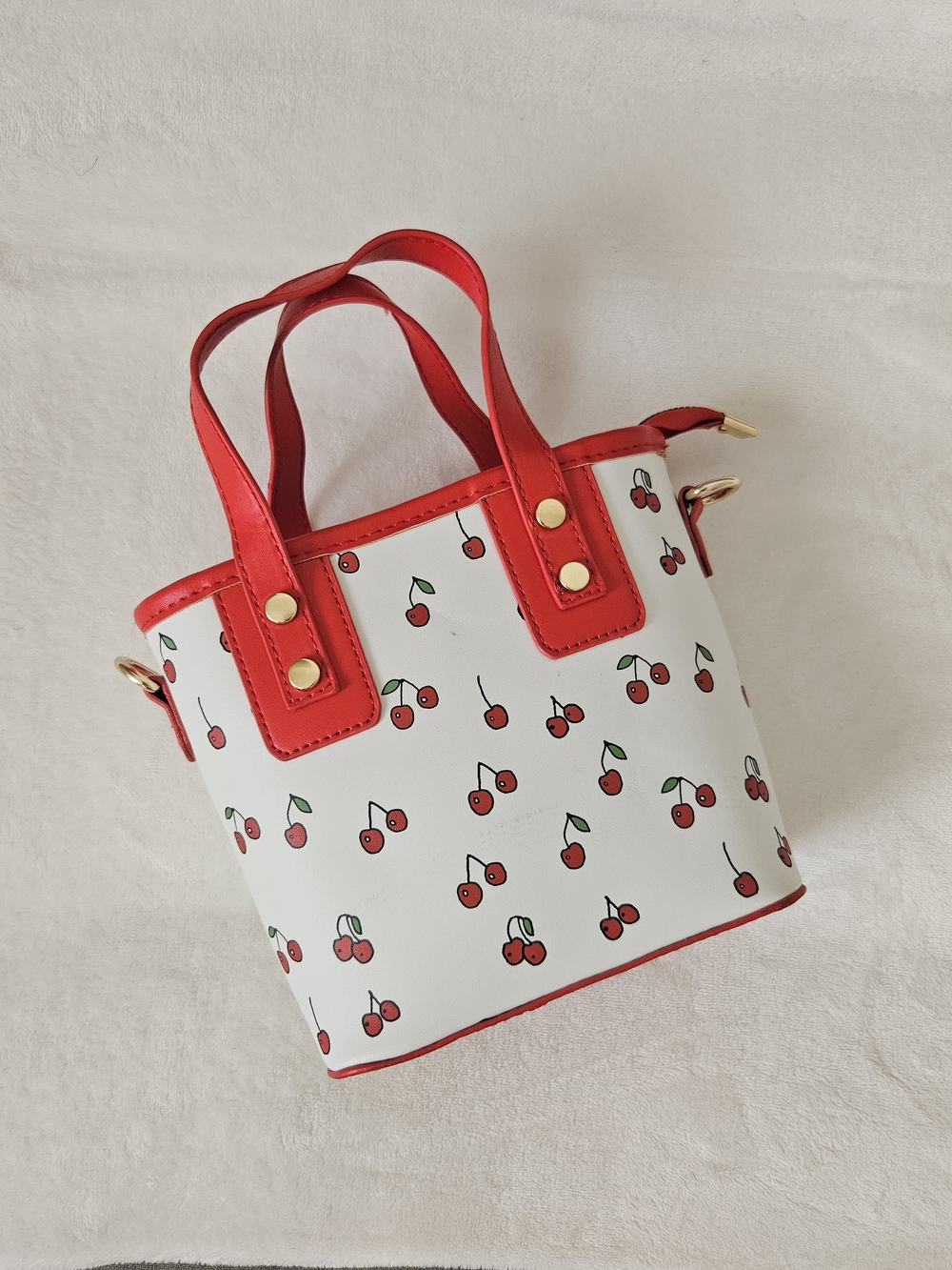 Rainbow Cherry Print Mini Tote in Red and White